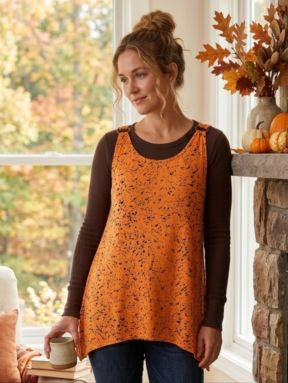 Orange Speckled Tank Top